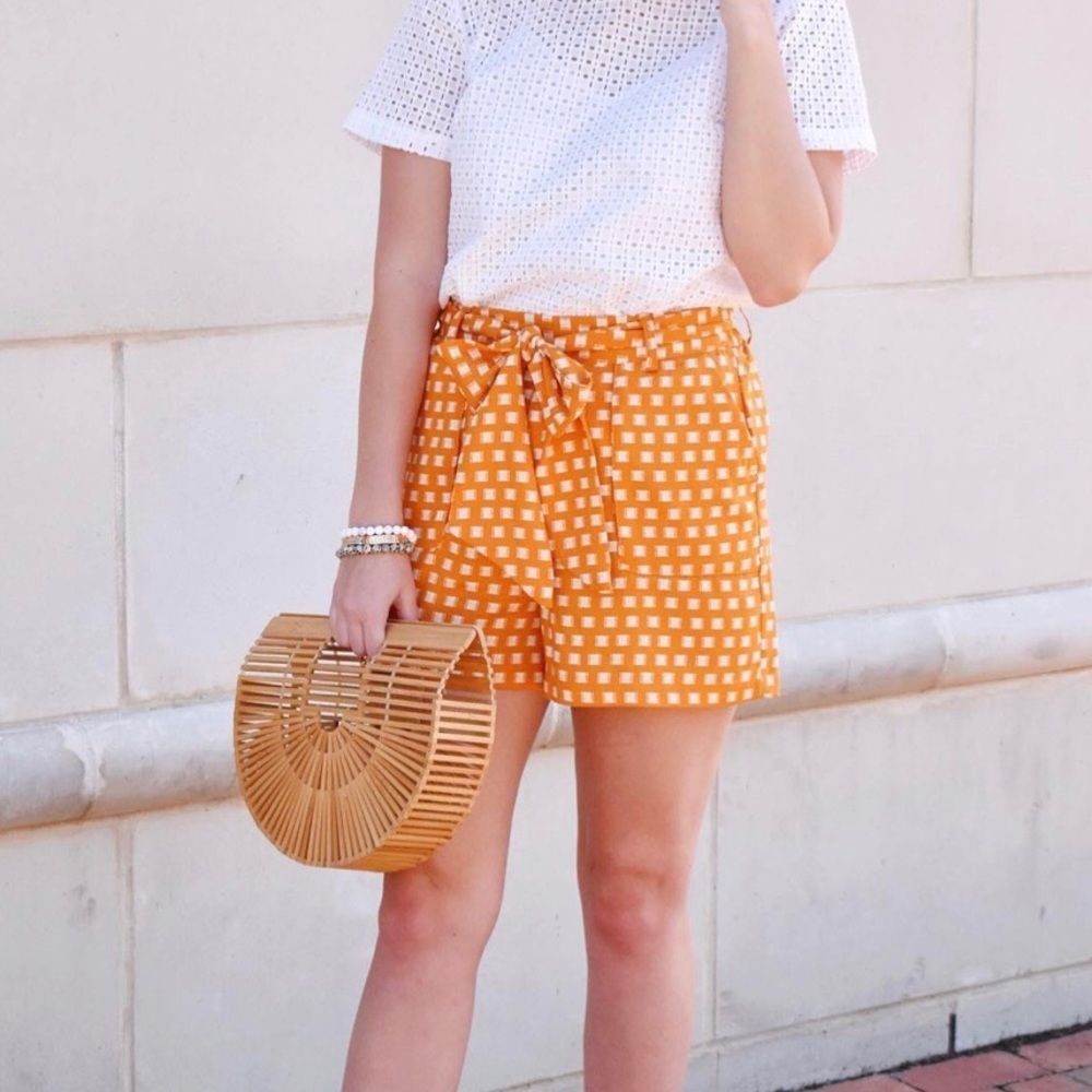 Women’s Mid-Rise Gold Tie Waist Shorts